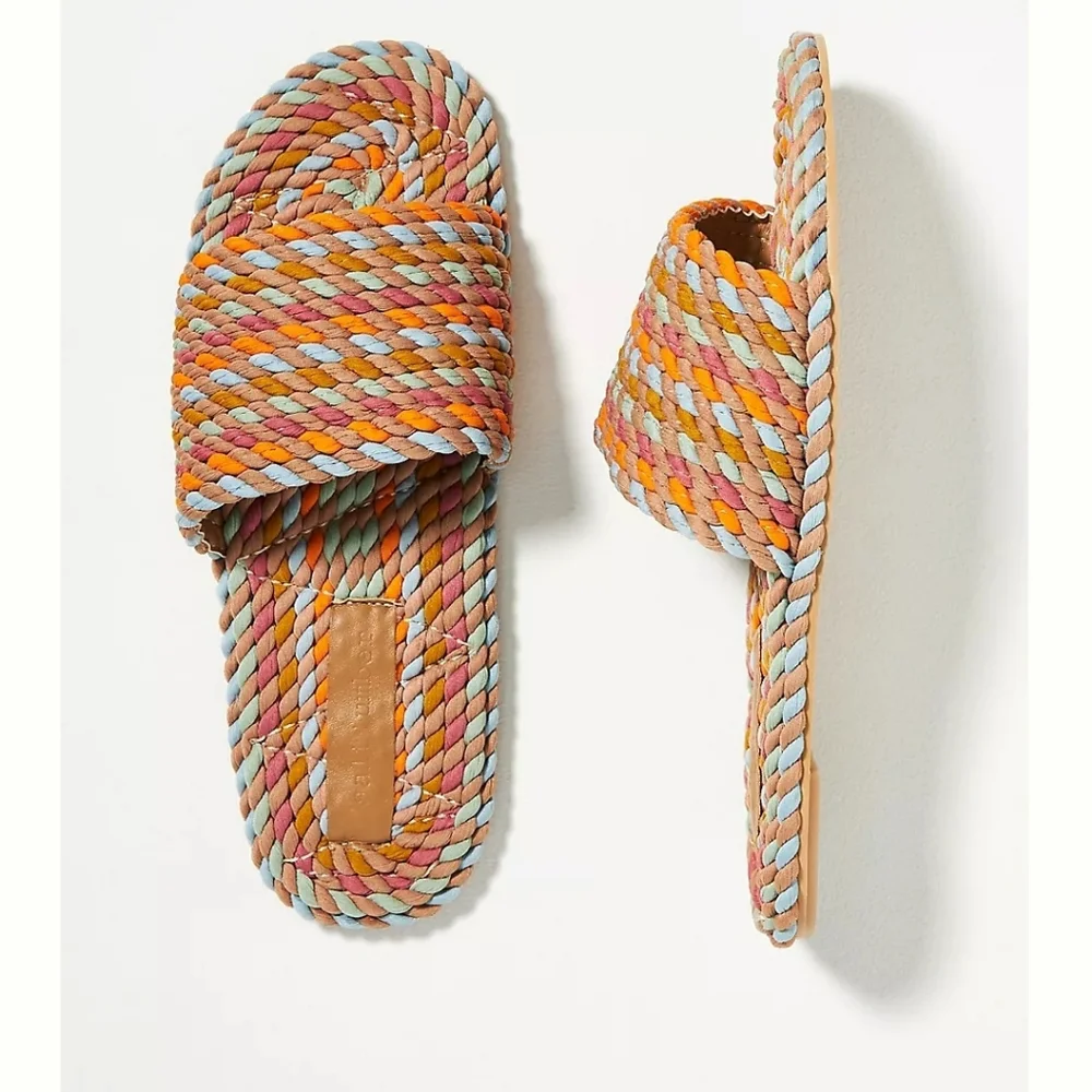 Anthropologie Multicolor Braided Slide Sandals - Coral, Blue, Yellow